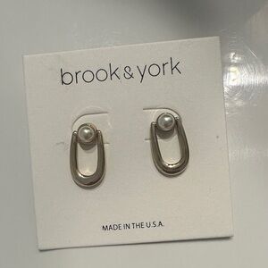 Brook & York Silver Earrings with Pearl Accent NEW